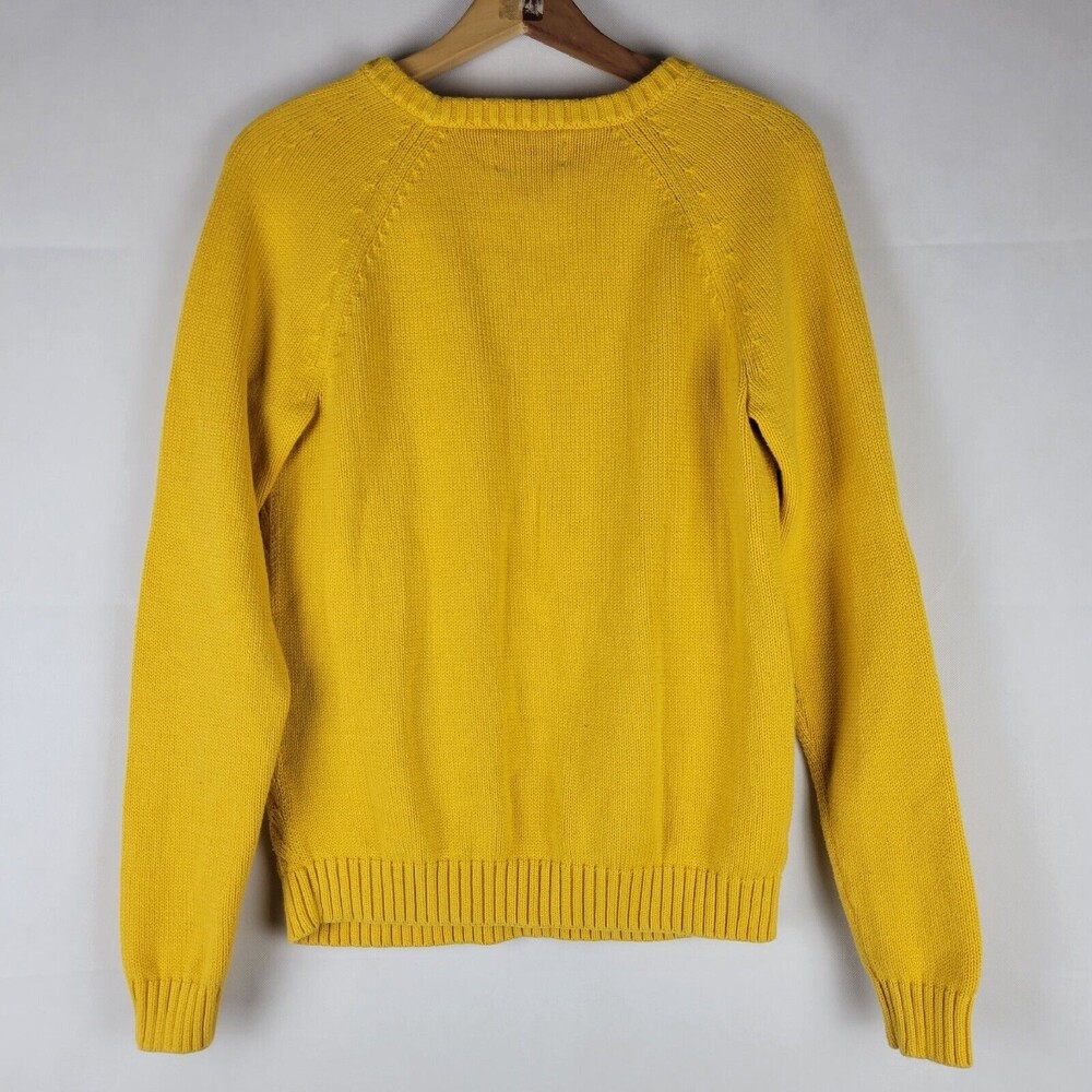 Lands End Drifter Sweater Womens Medium Cable Knit Fisherman Gold Bright Yellow - Picture 9 of 11